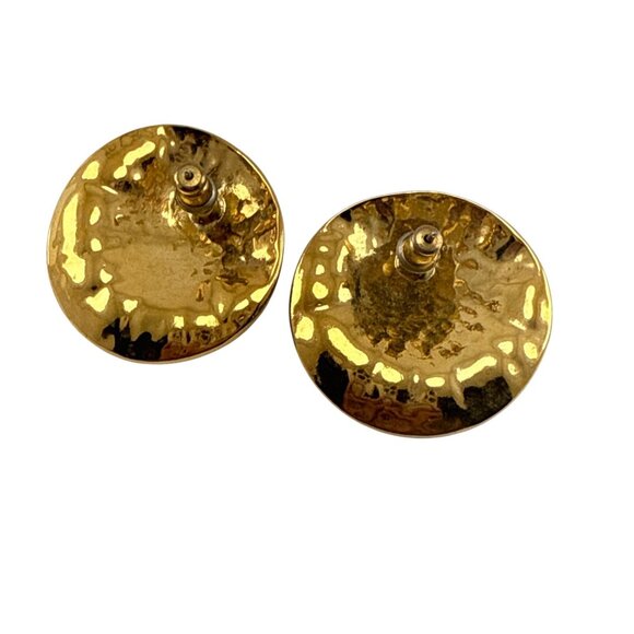 Gold Tone Hammered Round Clip On Earrings Vintage Style Statement Jewelry - Picture 3 of 7